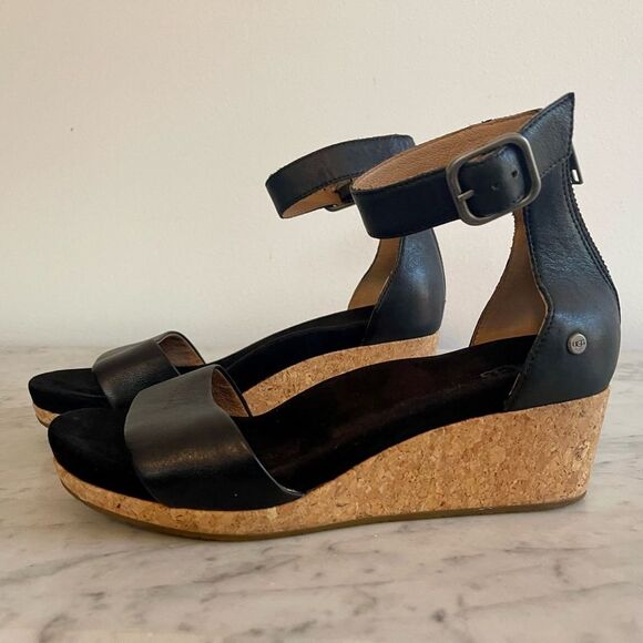 UGG Zoe Il Leather Wedge Cork Sandals sz 9 - Picture 7 of 9